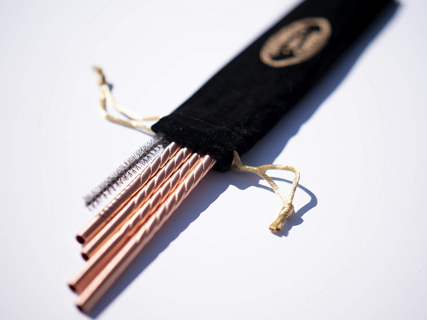 Cuyahoga Copper - Set of 4 - Twisted Pure Copper Drinking Straws in Black Velvet Bag with Cleaning Brush. Part of the 1897 Collection