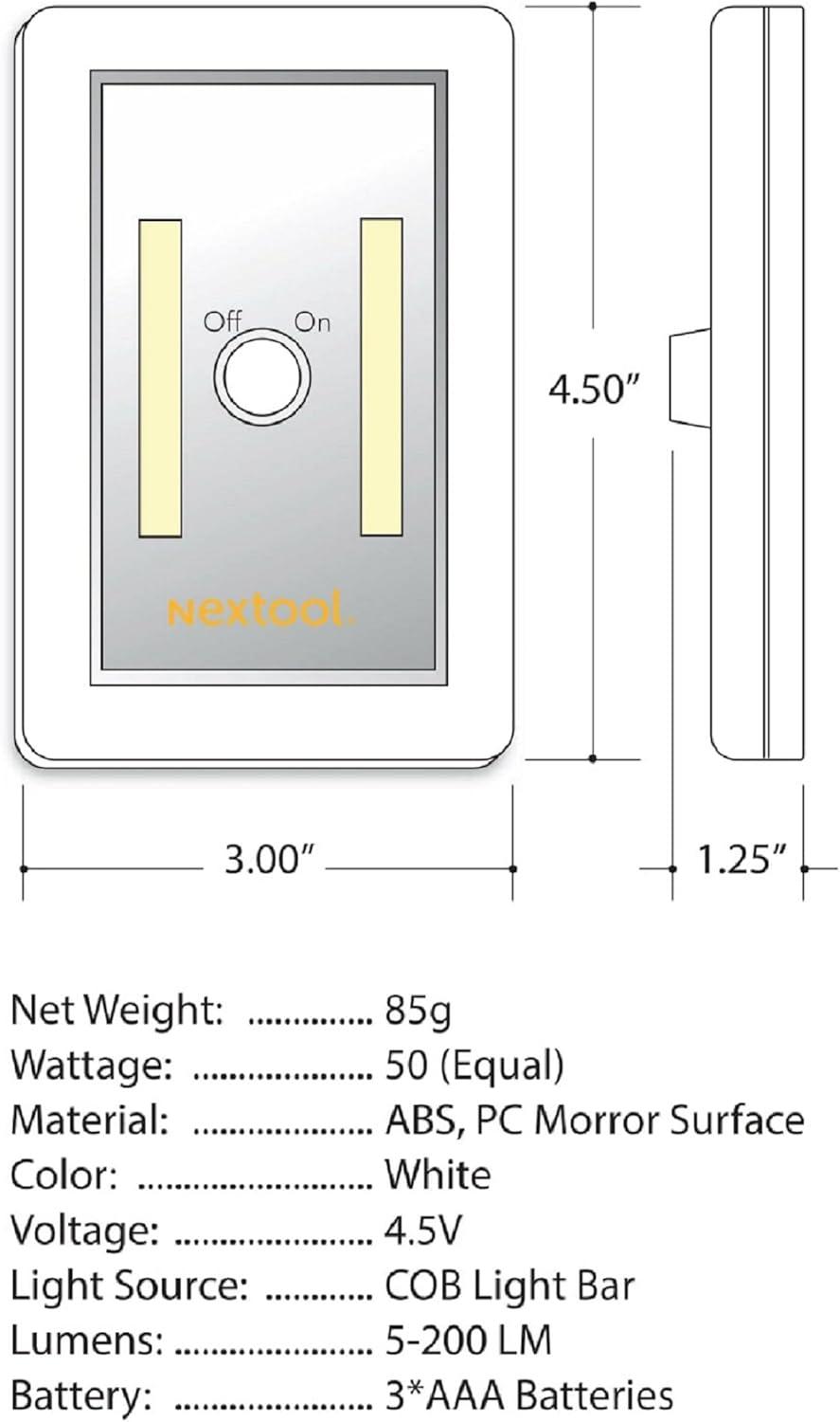 Dimmable Battery Included COB Cordless LED Light, Adjustable Brightness, 200 Lumen, Batteries & Adhesive Strips Included, 4-Pack