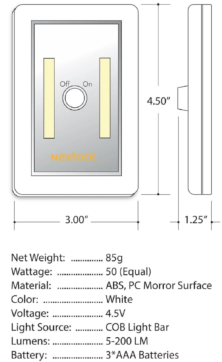 Dimmable Battery Included COB Cordless LED Light, Adjustable Brightness, 200 Lumen, Batteries & Adhesive Strips Included, 4-Pack