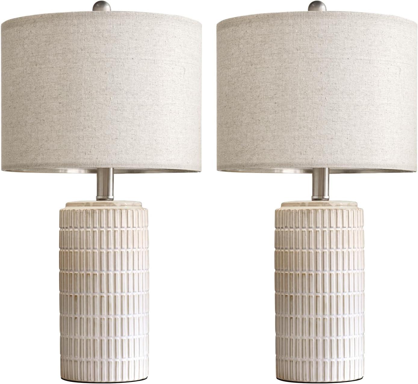 23" Modern Ceramic Table Lamp Set of 2 for Living Room White Desk Lamps for Bedroom Farmhouse Bedside Nightstand Bedside Lamp End Table Lamps Beige