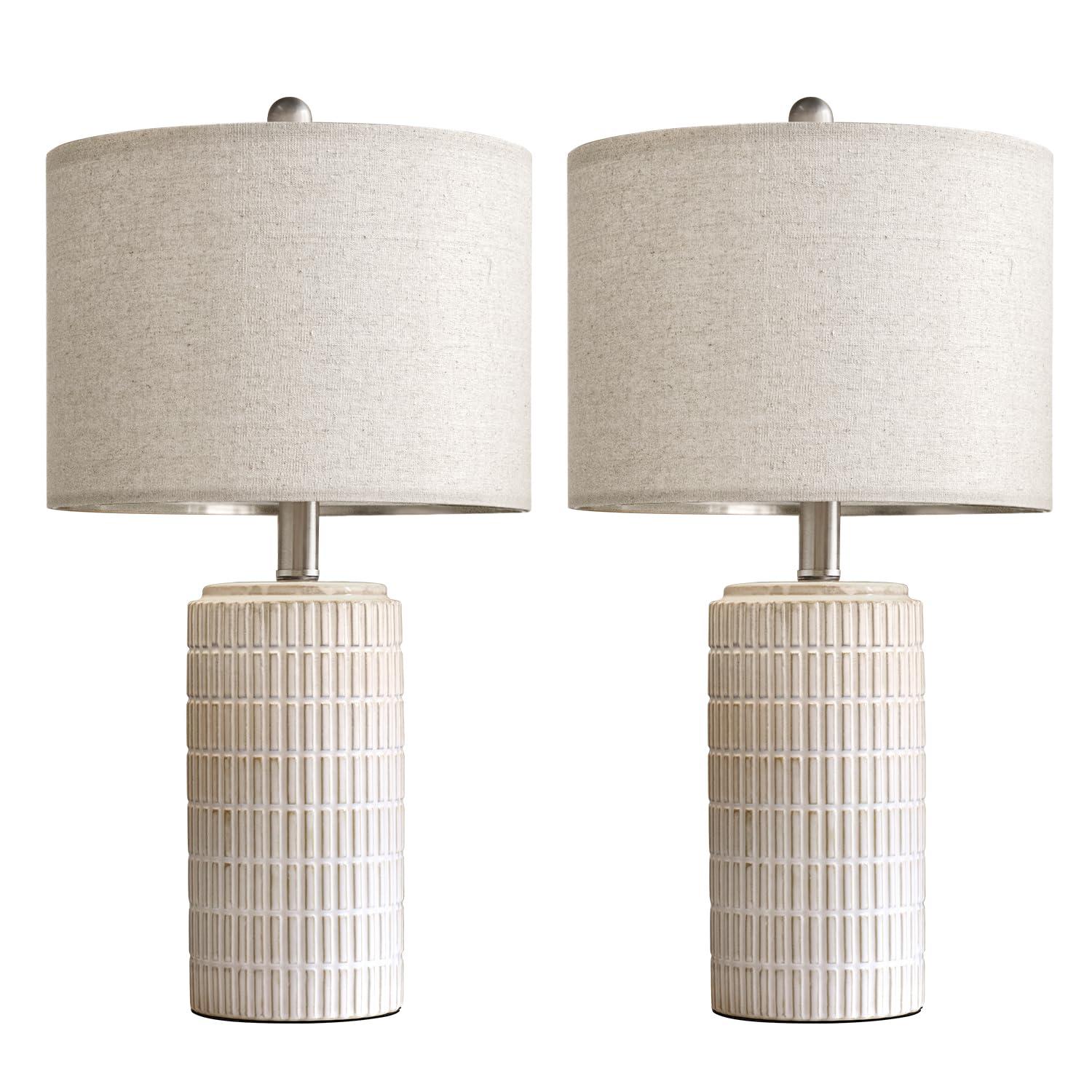 23" Modern Ceramic Table Lamp Set of 2 for Living Room White Desk Lamps for Bedroom Farmhouse Bedside Nightstand Bedside Lamp End Table Lamps Beige