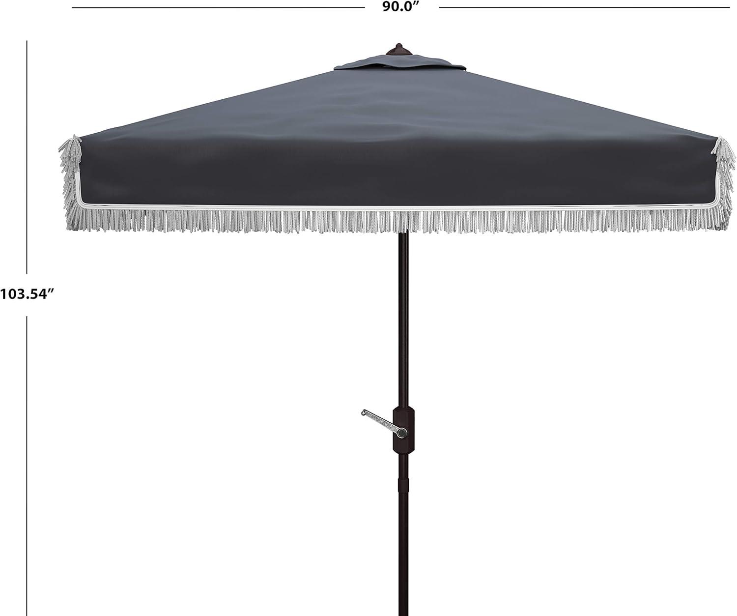 Milan Fringe 7.5 Ft Square Crank Umbrella - PAT8408 - Navy/White - Safavieh