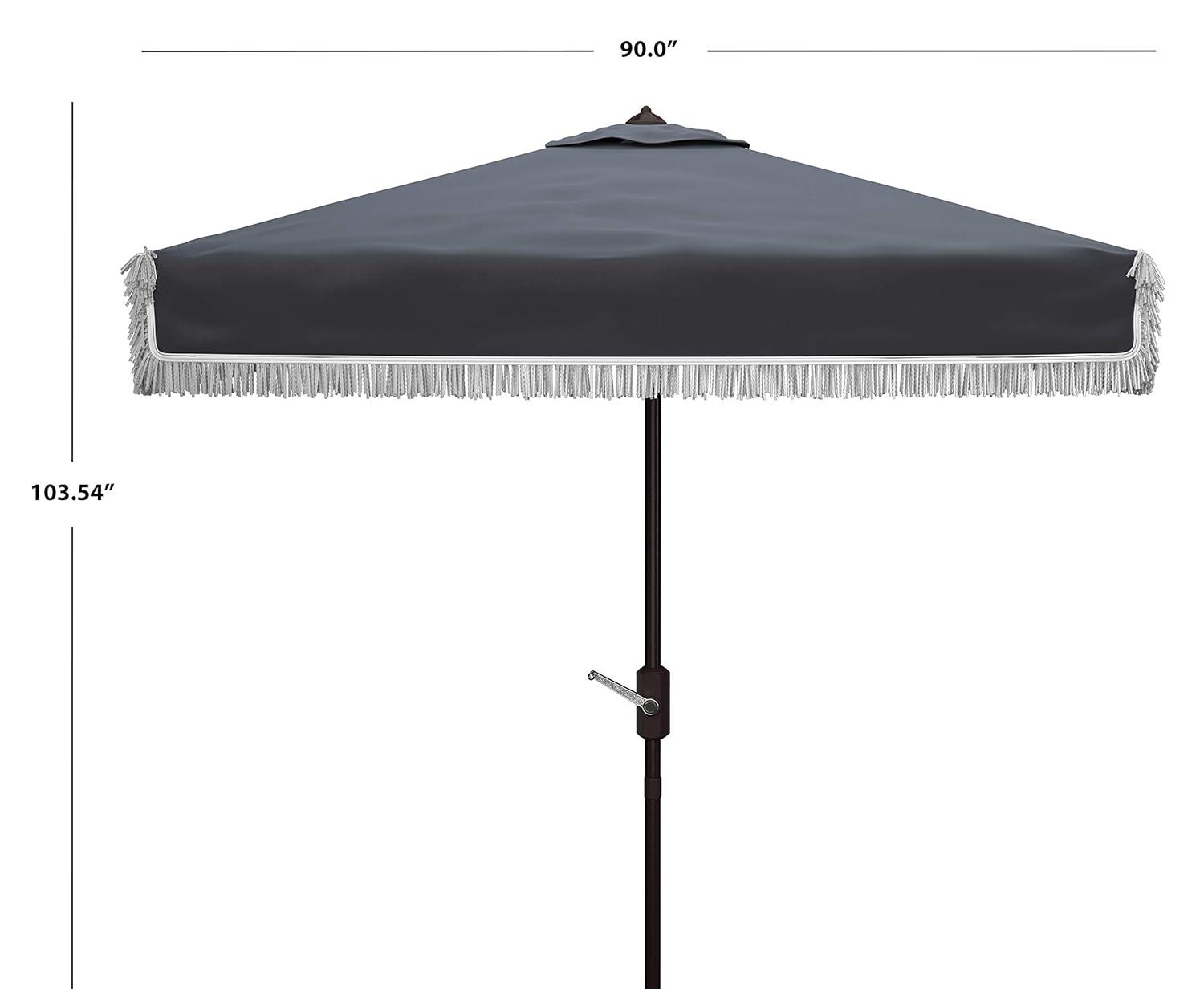 Milan Fringe 7.5 Ft Square Crank Umbrella - PAT8408 - Navy/White - Safavieh