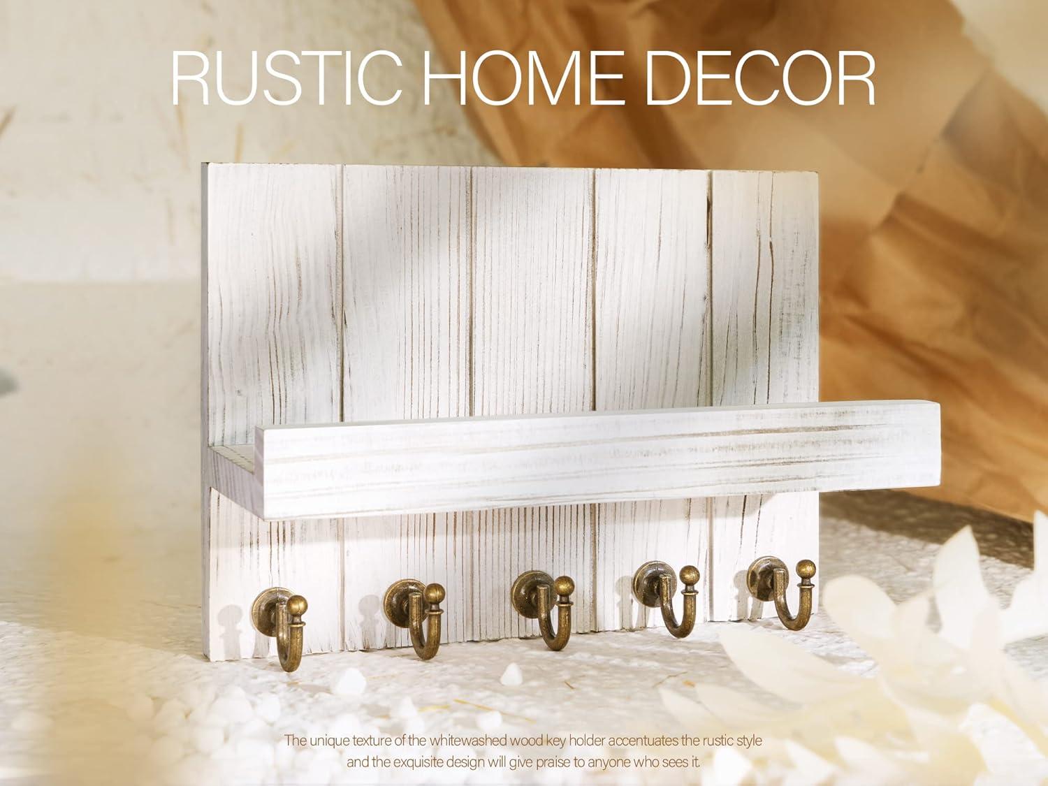 Rebee Vision Key Holder Wall Mount - Decorative Key and Mail Organizer for Wall with Shelf - Entryway and Living Room Decor(White)