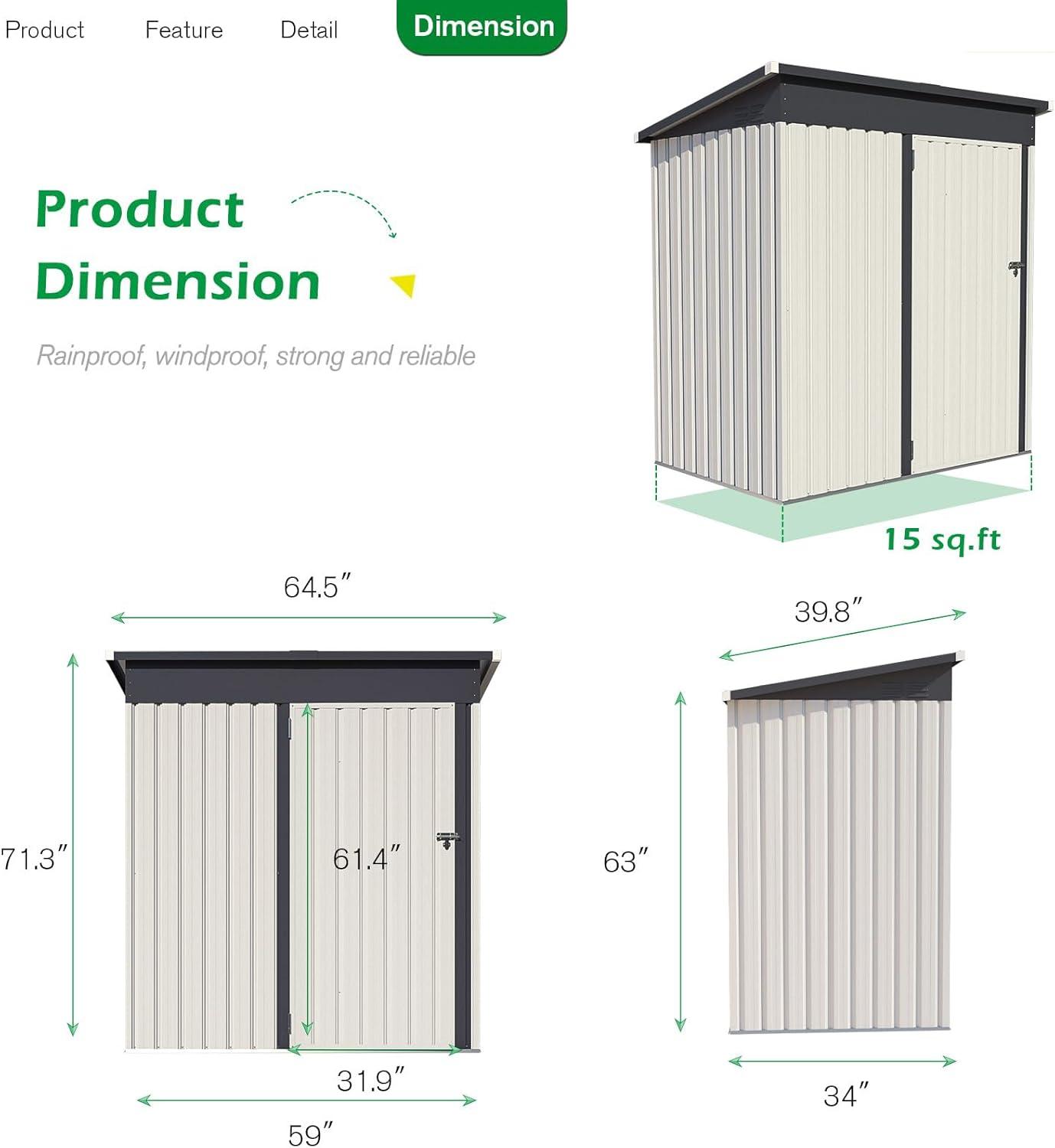 AECOJOY 5' x 3' Outdoor Storage Shed, Small Metal Shed with Lockable Door, Utility and Tool Storage for Garden, Backyard, Patio, Outside use in White