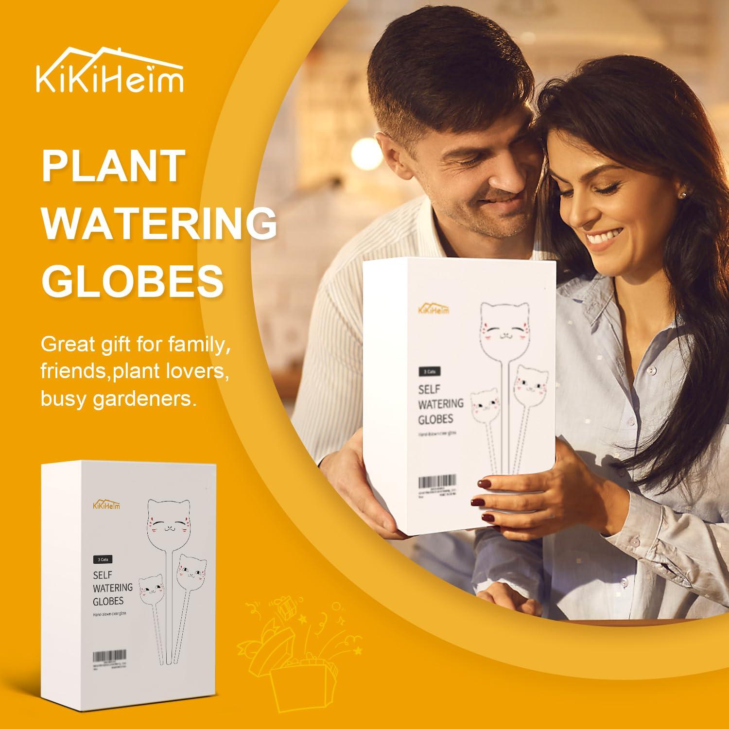 KiKiHeim Plant Watering Globes Self Watering Planter Insert Glass Spikes, Hand Blown Clear Automatic Water Bulbs for Outdoor&Indoor Plants, 6.4oz/190ml Capacity, 3 Cats