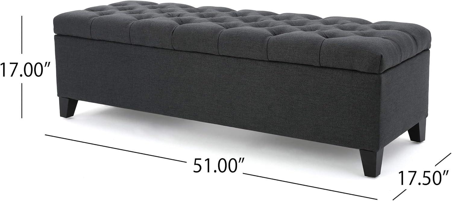 GDF Studio Charleston Contemporary Button Tufted Storage Ottoman Bench, Dark Gray Fabric