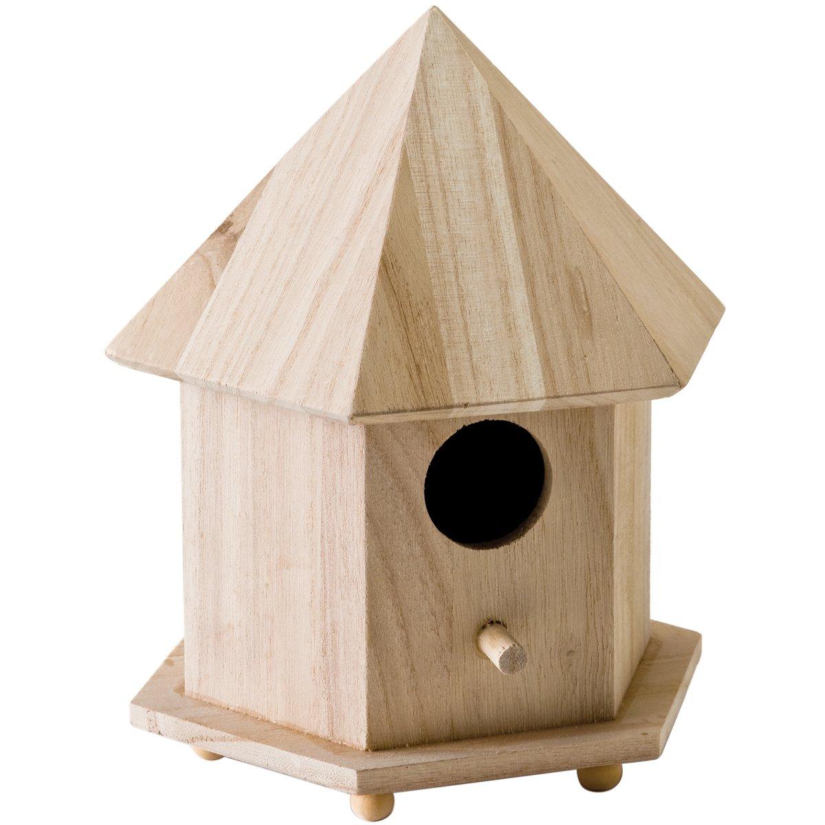 Plaid Unpainted Wood Surface, Gazebo Bird House, 1 Piece, 6.75" x 9" x 5.75"