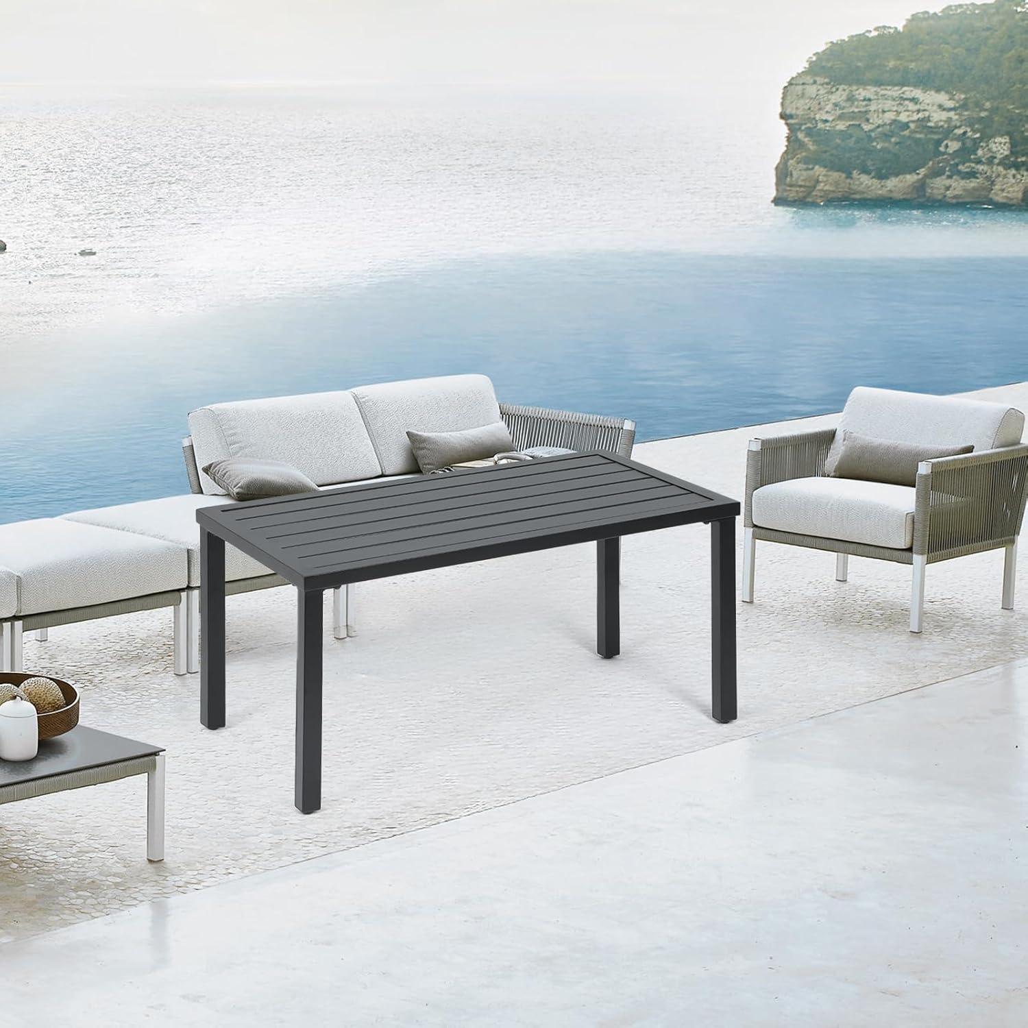 Athena Collection Small Outdoor Patio Coffee Table, 20 x 35 Retangular Metal Outdoor Patio End Table with Slatted Tabletop Waterproof for Indoor, Outside, Bistro, Balcony, Garden, Black