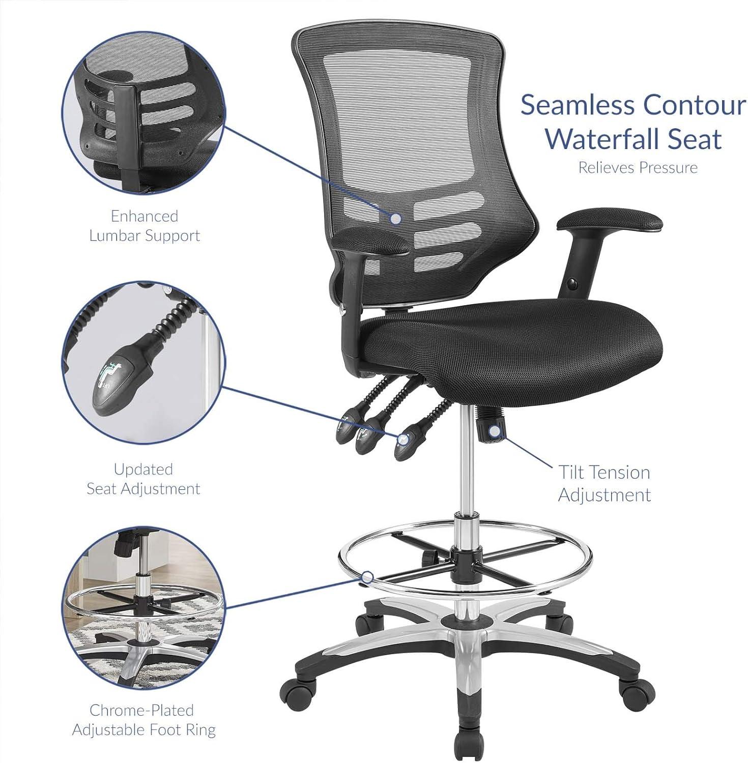 Calibrate Ergonomic 43" Black Mesh Drafting Chair with Adjustable Arms