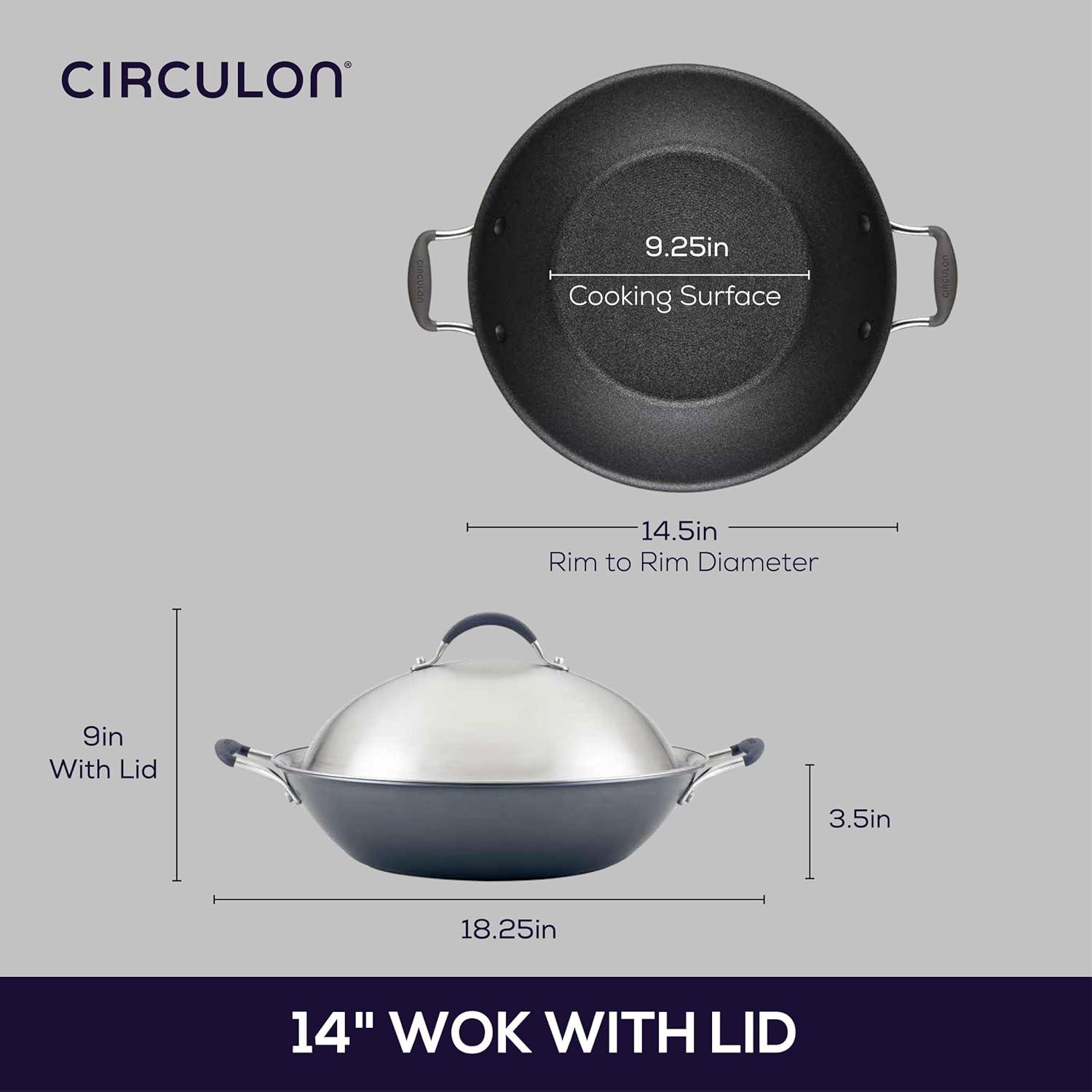 Circulon A1 Series 14 Inch Wok with ScratchDefense Nonstick Induction Wok, Graphite