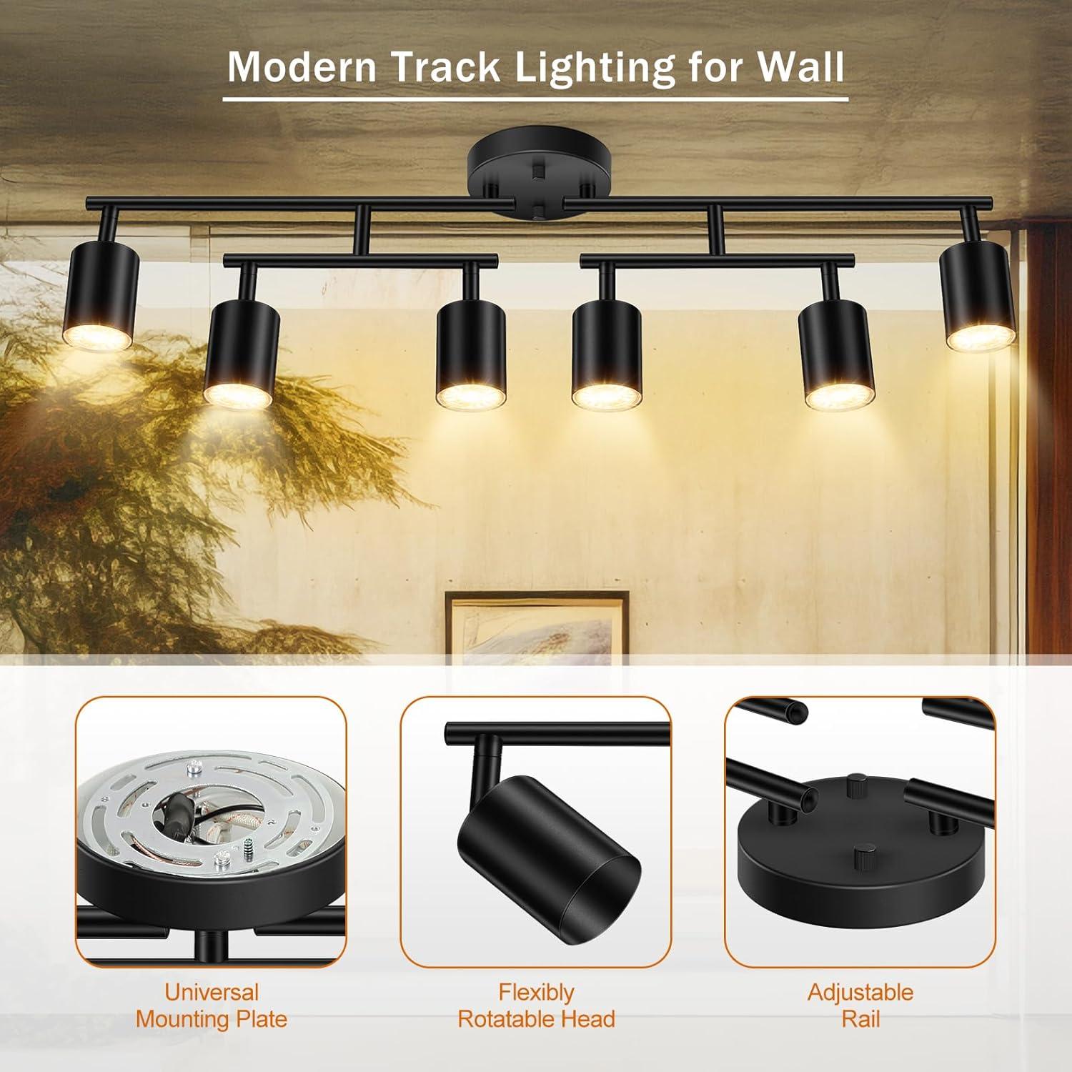 Modern Black Aluminum 6-Light Adjustable Track Lighting Kit