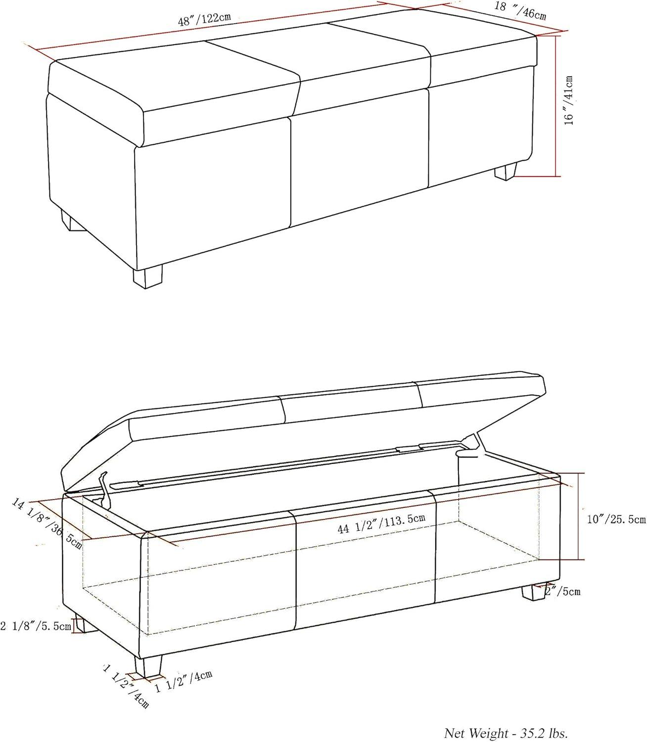 Simpli Home Avalon Storage Ottoman Bench In Distressed Grey Taupe Vegan Faux Leather