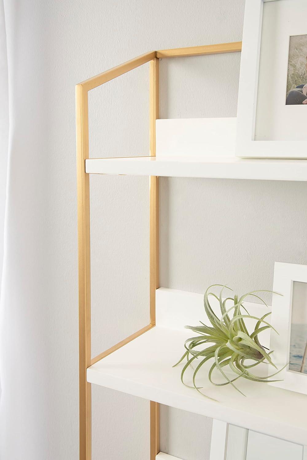 Elegant White and Gold 3-Tier Floating Wooden Wall Shelf