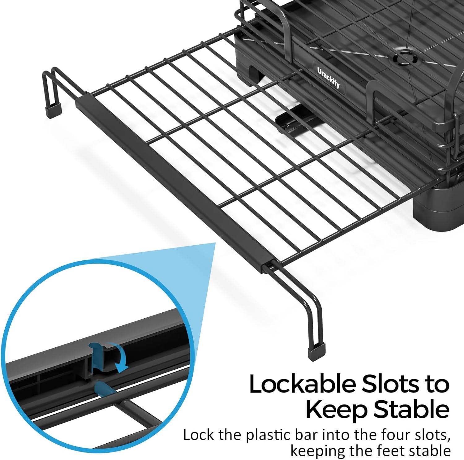 THE GLAMOUR BOUTIQUES Extendable Dish Drying Rack, 2 In 1 Multifunction Dish Rack For Kitchen Counter, Expandable Dish Drainer Over Sink, Large Dish Strainer With Drainboard & Cups Holder, Black