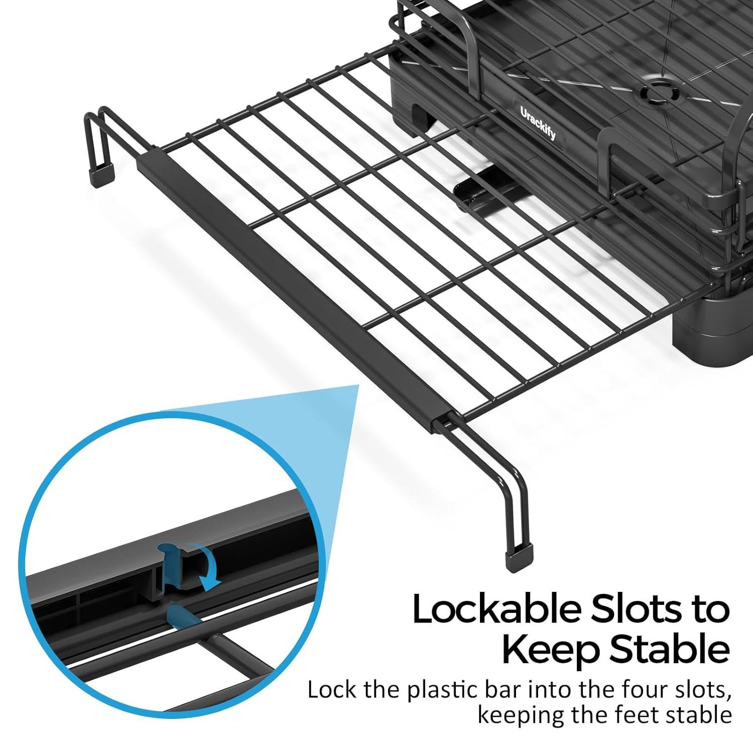 THE GLAMOUR BOUTIQUES Extendable Dish Drying Rack, 2 In 1 Multifunction Dish Rack For Kitchen Counter, Expandable Dish Drainer Over Sink, Large Dish Strainer With Drainboard & Cups Holder, Black