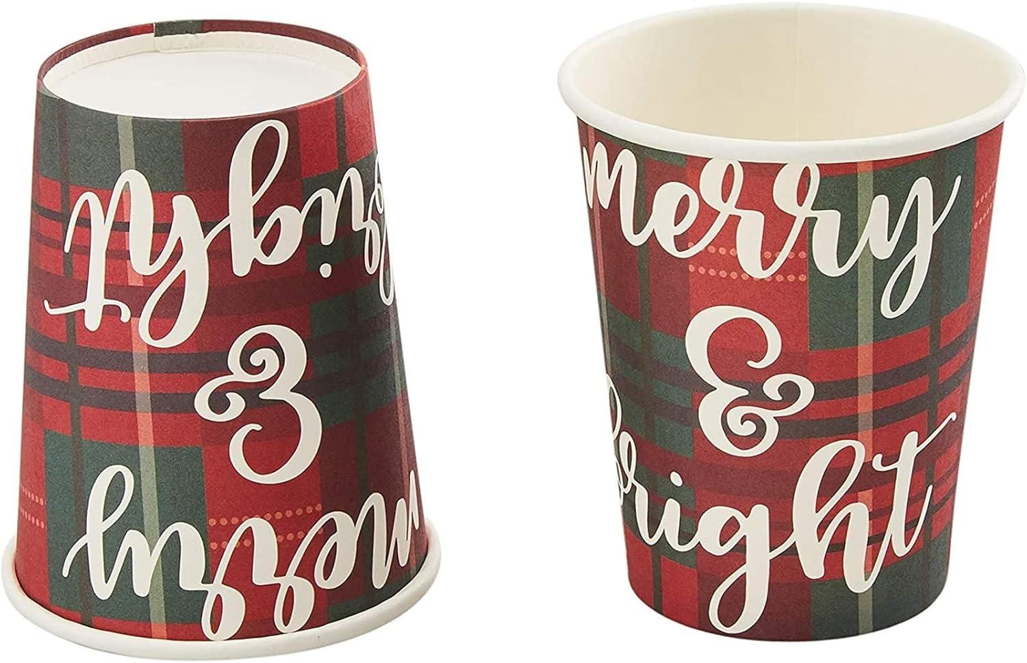 Juvale 144 Piece Christmas Dinnerware with Plaid Paper Plates, Napkins, Cups, Cutlery, Merry & Bright (Serves 24) - Paper Plate - Christma Napkin