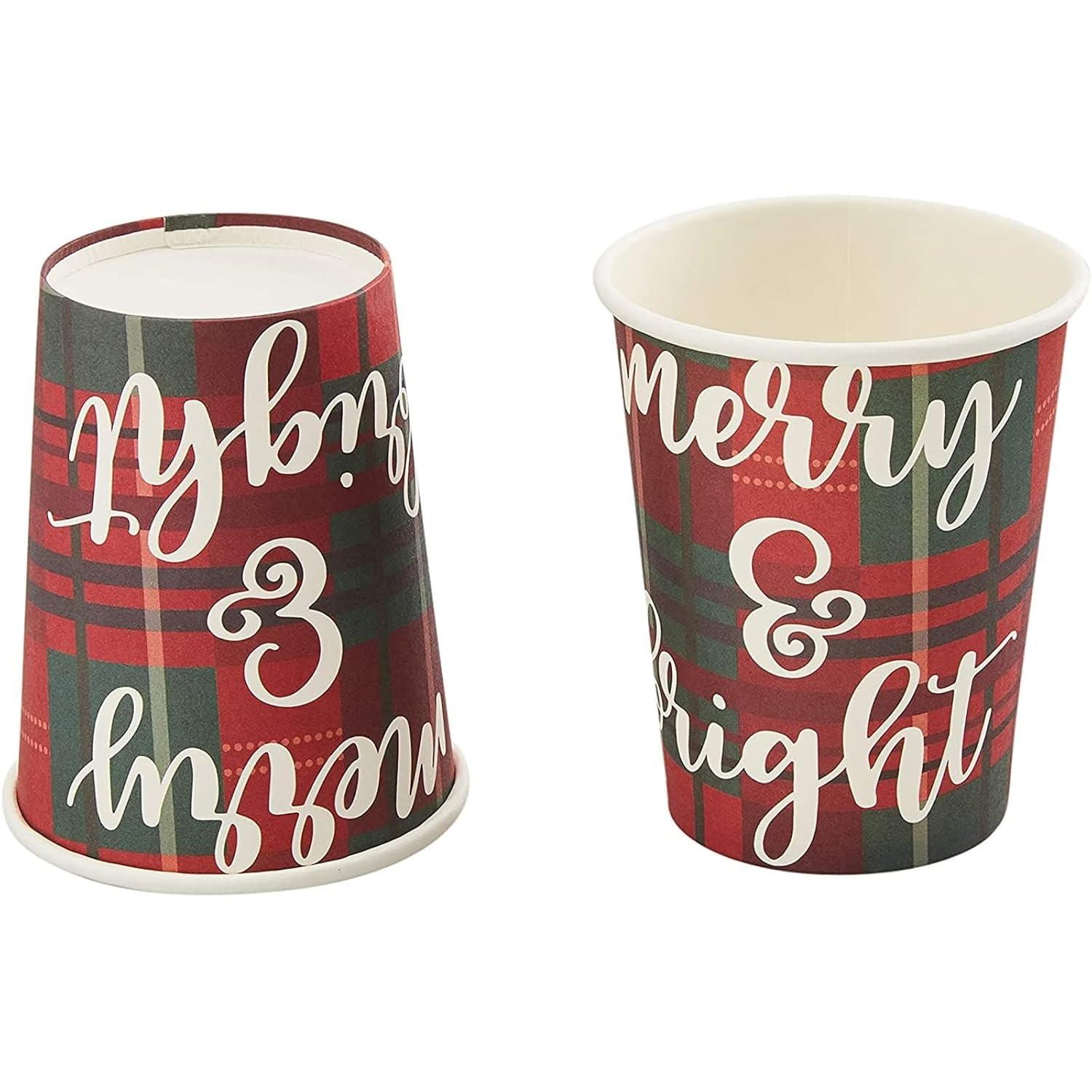 Juvale 144 Piece Christmas Dinnerware with Plaid Paper Plates, Napkins, Cups, Cutlery, Merry & Bright (Serves 24) - Paper Plate - Christma Napkin