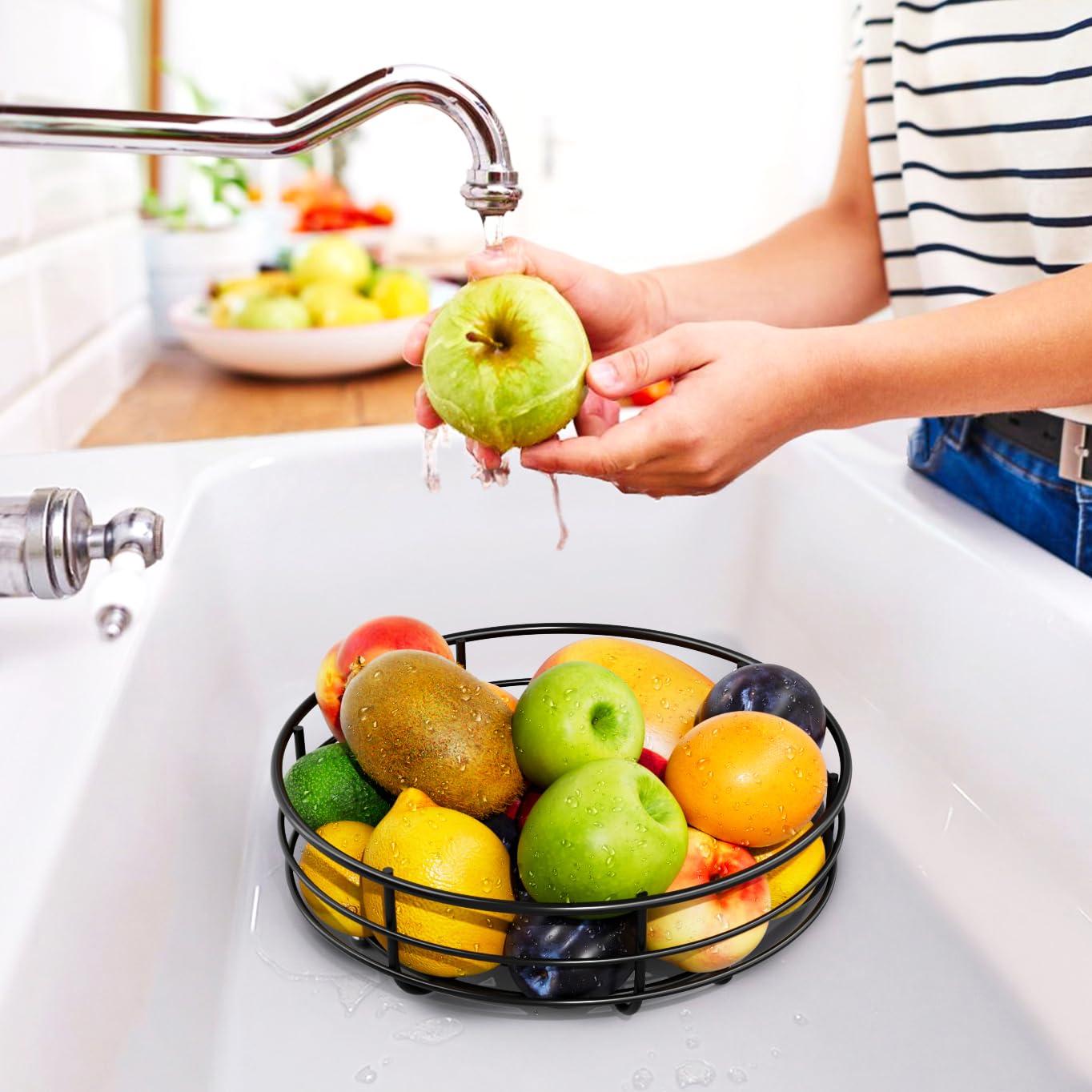 Bextsrack Fruit Basket for Kitchen Countertop, 2-Tier Vegetable Fruit Bowl with Banana Hanger, Black