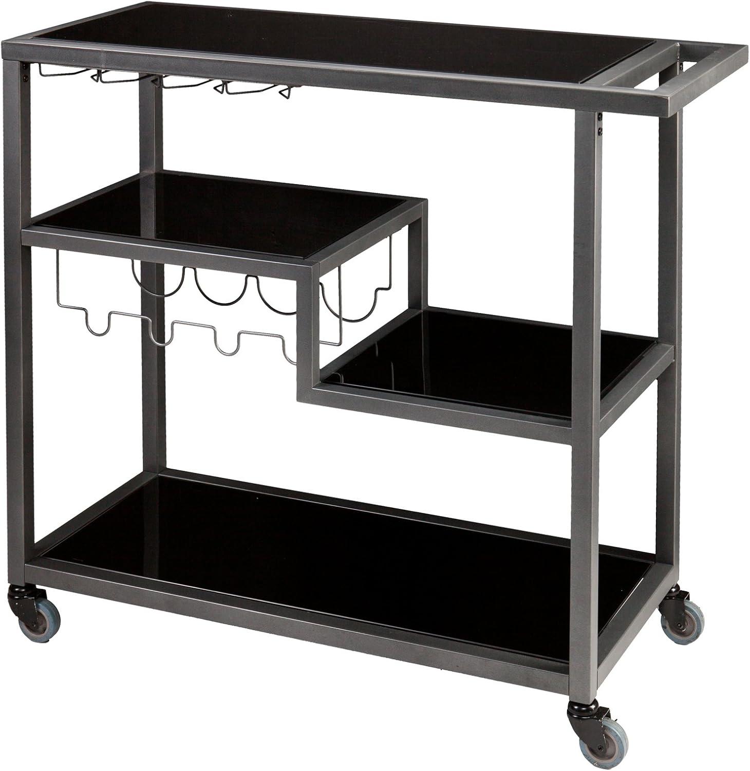 Gunmetal Gray Metal and Glass Bar Cart with Storage