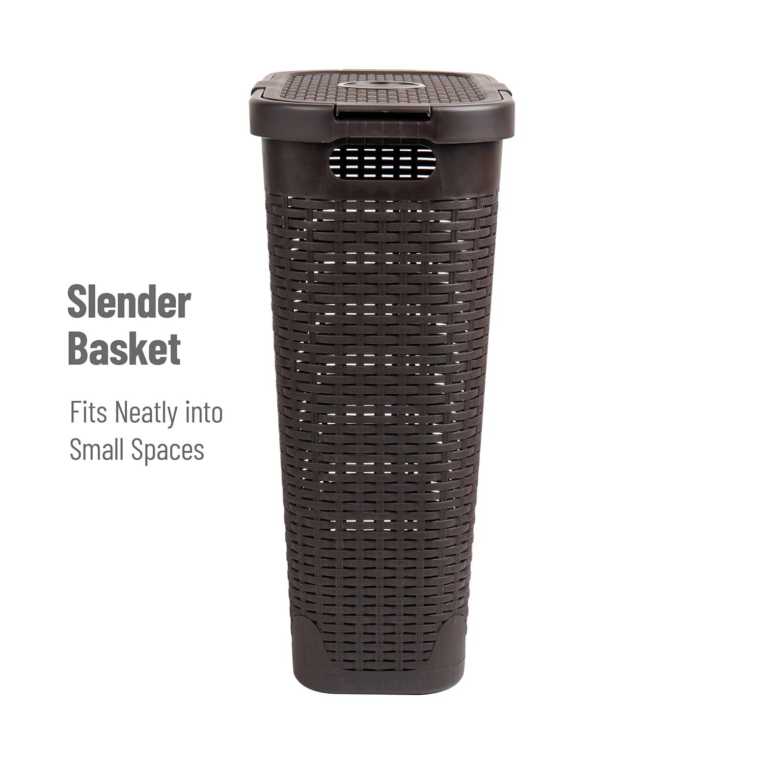 Mind Reader Mind Reader 40L Slim Laundry Hamper, Clothes Basket, Lid, Wicker Design, Plastic