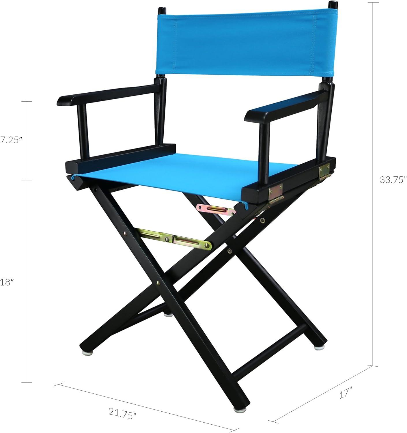 Foldable Classic Director's Chair in Black and Turquoise, Solid Wood