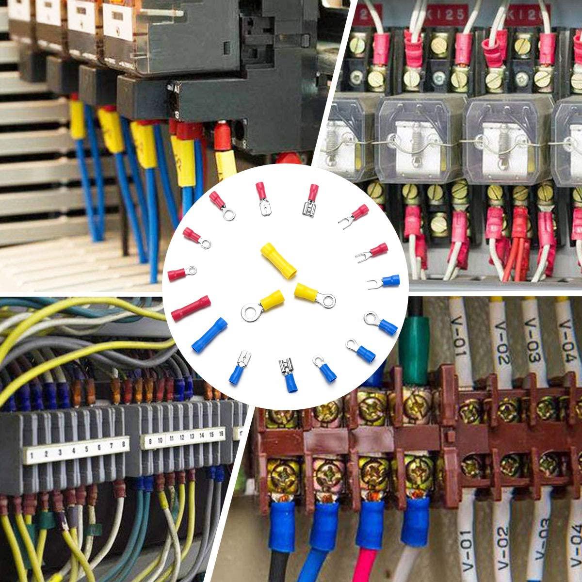 Qibaok 1500pcs Wire Connectors - Insulated Electrical Wire Terminals (Copper) - Ring, Butt, Spade, Fork Connector Kit - Red, Blue, Yellow