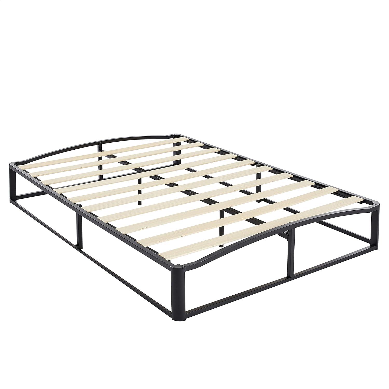Amazon Basics Metal Platform Bed Frame, with Wood Slat Support, 6 inches High, Queen, Black
