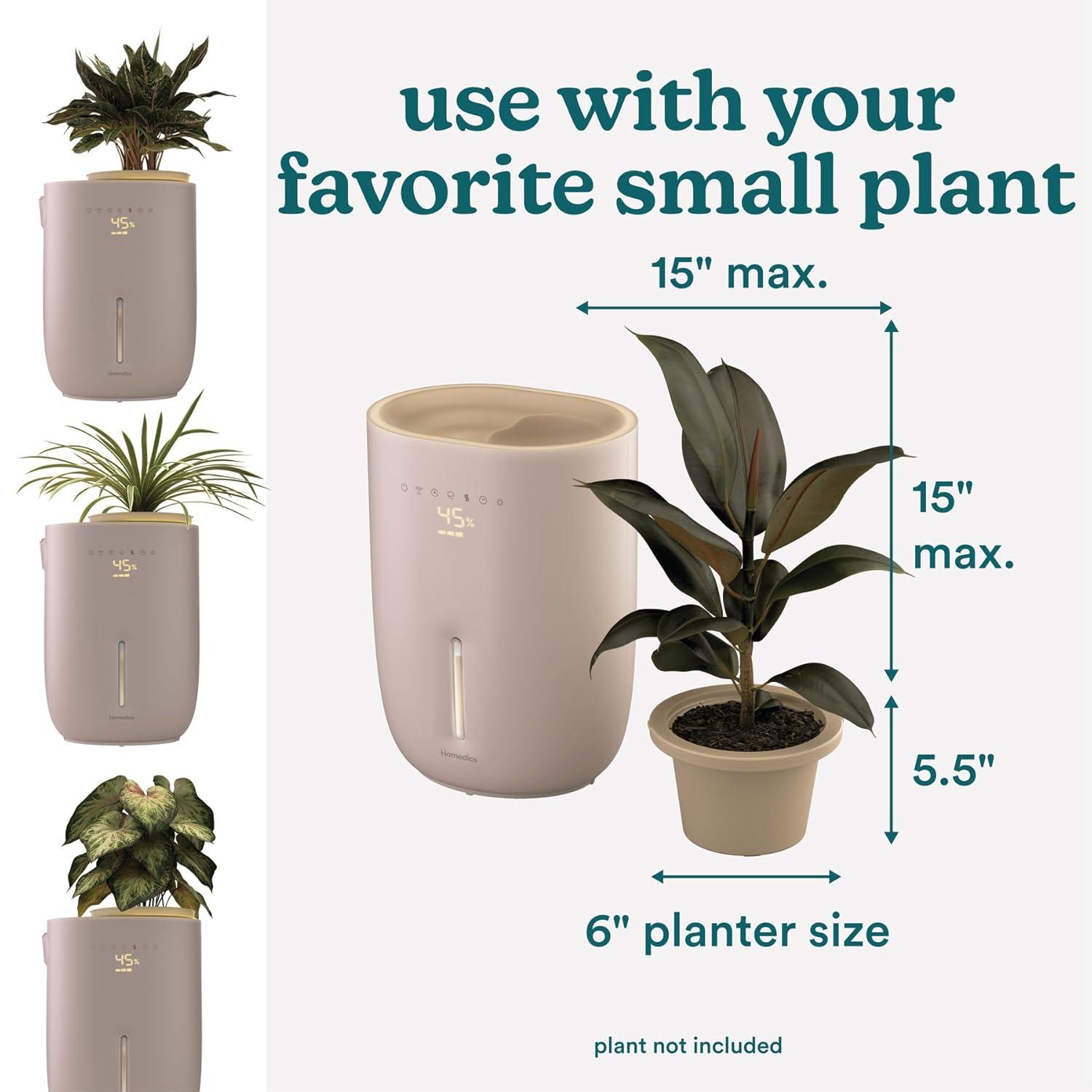 HoMedics Top-Fill Easy to Clean Warm/Cool Mist Ultrasonic Humidifier with Small Planter and Aromatherapy: 1.3 Gal, 60 Hr Run, No Filter