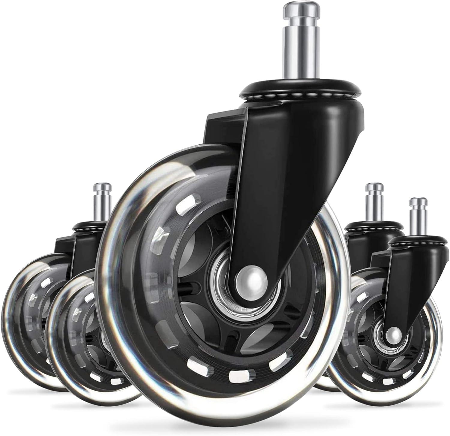 Office Chair Caster Wheels Replacement Rubber Chair casters for Hardwood Floors and Carpet, (Set of 5) Heavy Duty Office Chair casters for Chairs to Replace Office Chair mats Universal fit