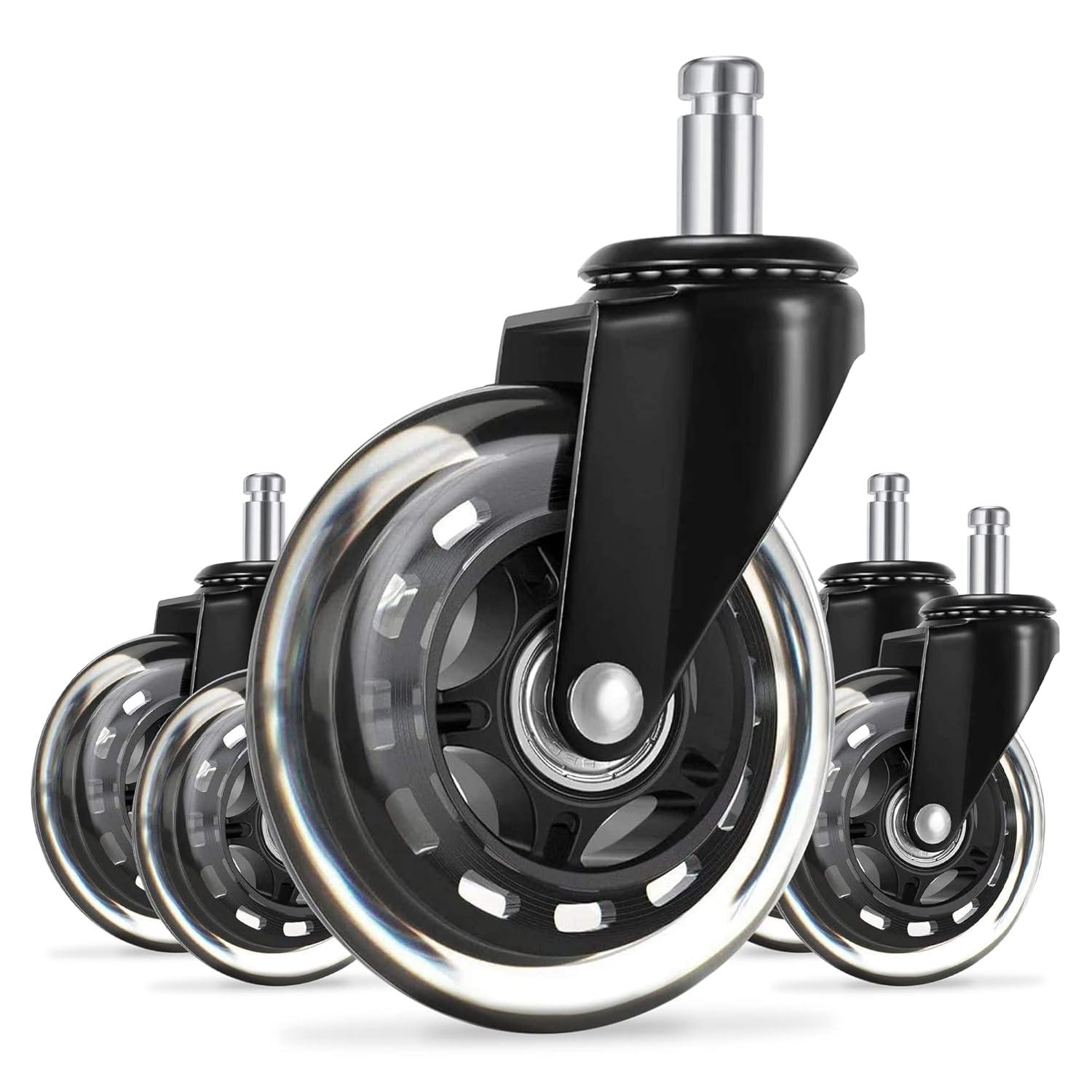 Office Chair Caster Wheels Replacement Rubber Chair casters for Hardwood Floors and Carpet, (Set of 5) Heavy Duty Office Chair casters for Chairs to Replace Office Chair mats Universal fit
