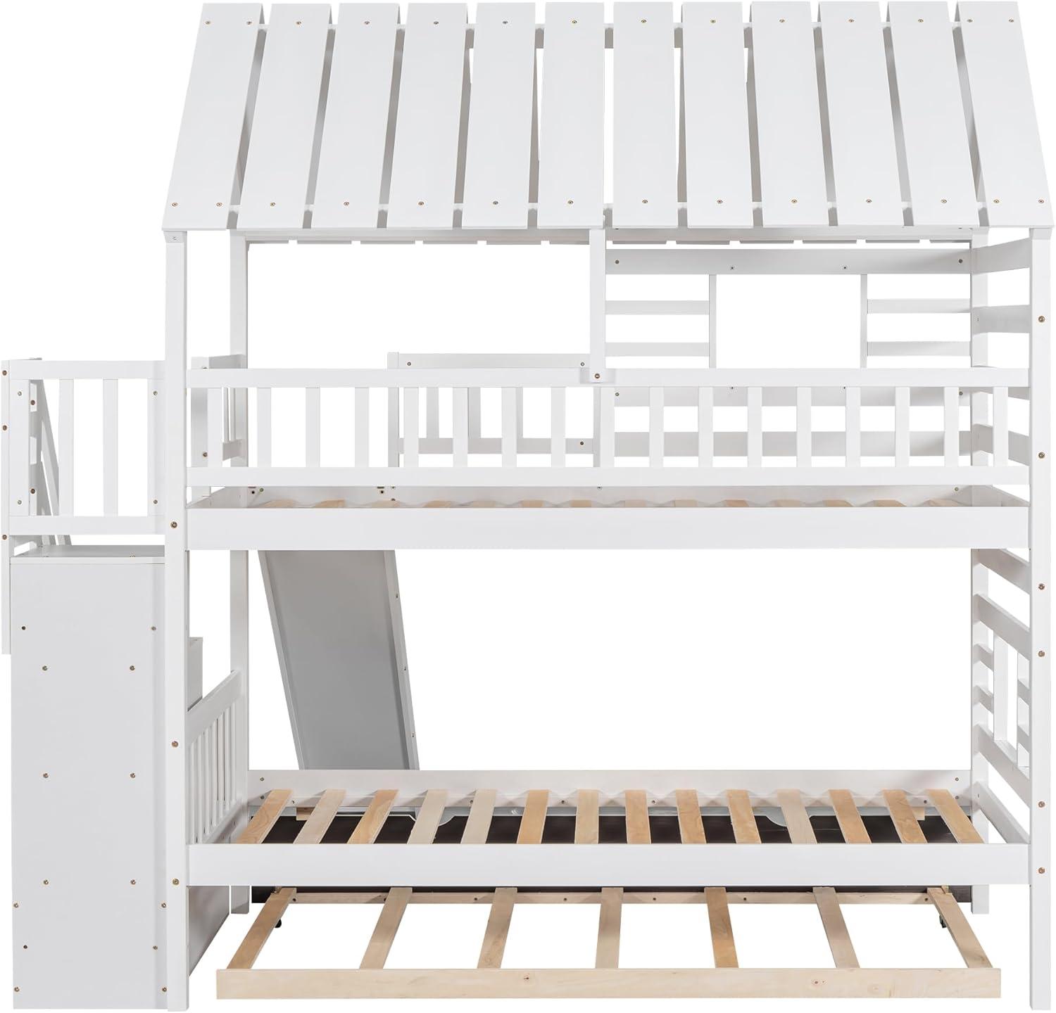 Harper Orchard Twin Over Twin House Bunk Bed With Trundle And Slide