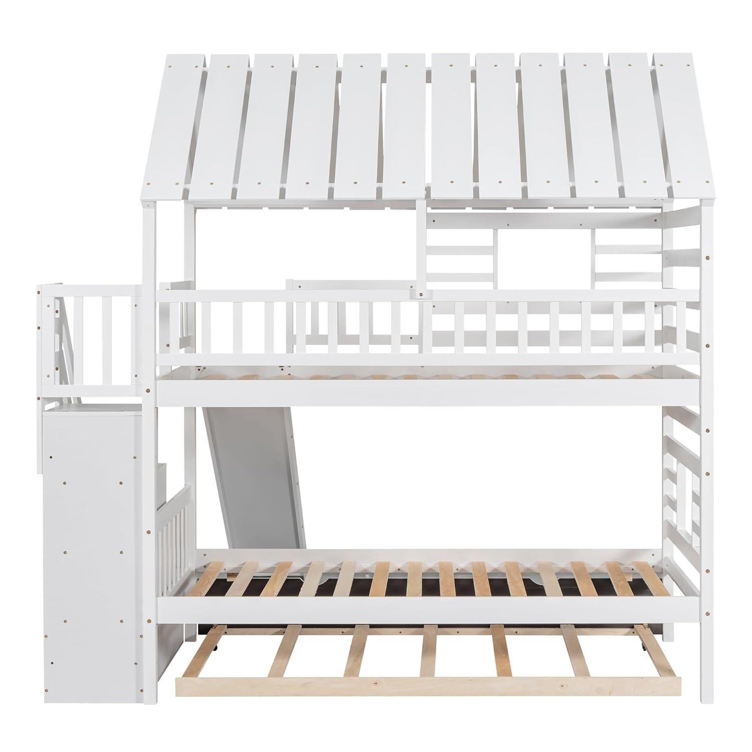 Harper Orchard Twin Over Twin House Bunk Bed With Trundle And Slide