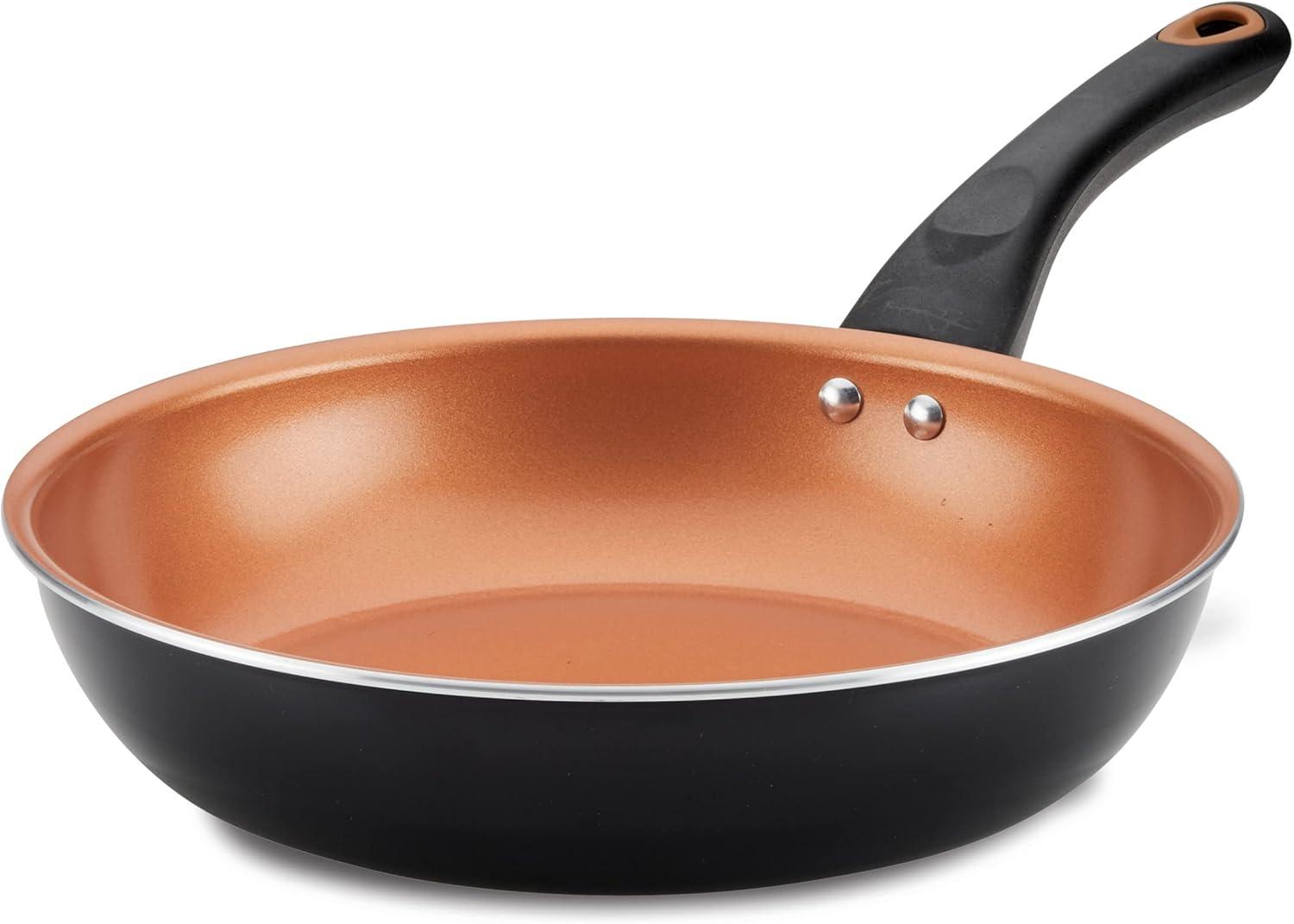 10-Inch Black Aluminum Skillet with Copper Ceramic Coating