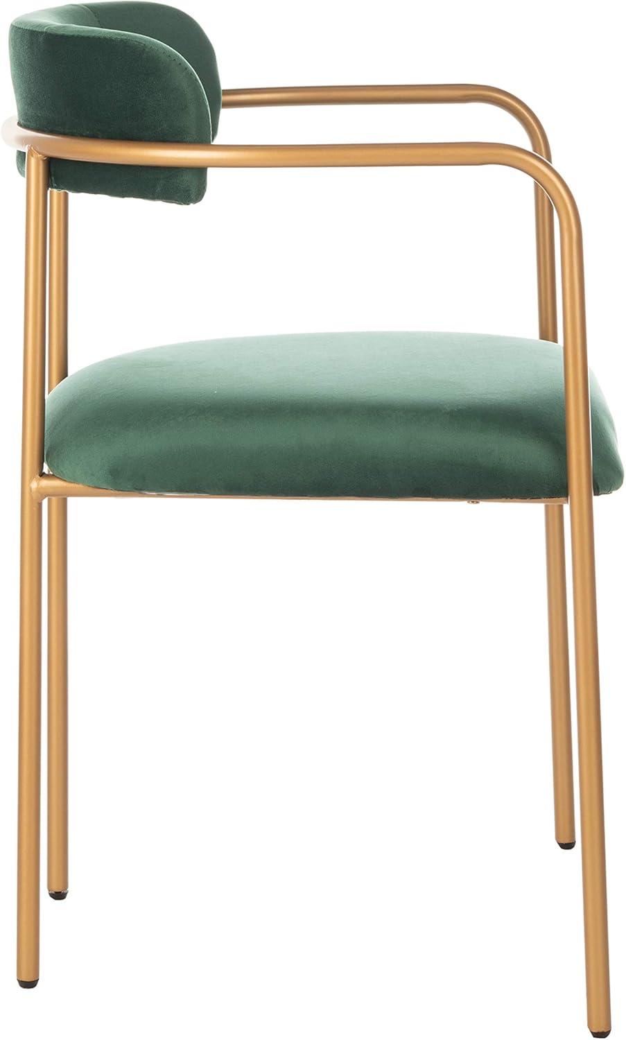 Malachite Green Velvet & Gold Metal Upholstered Side Chair