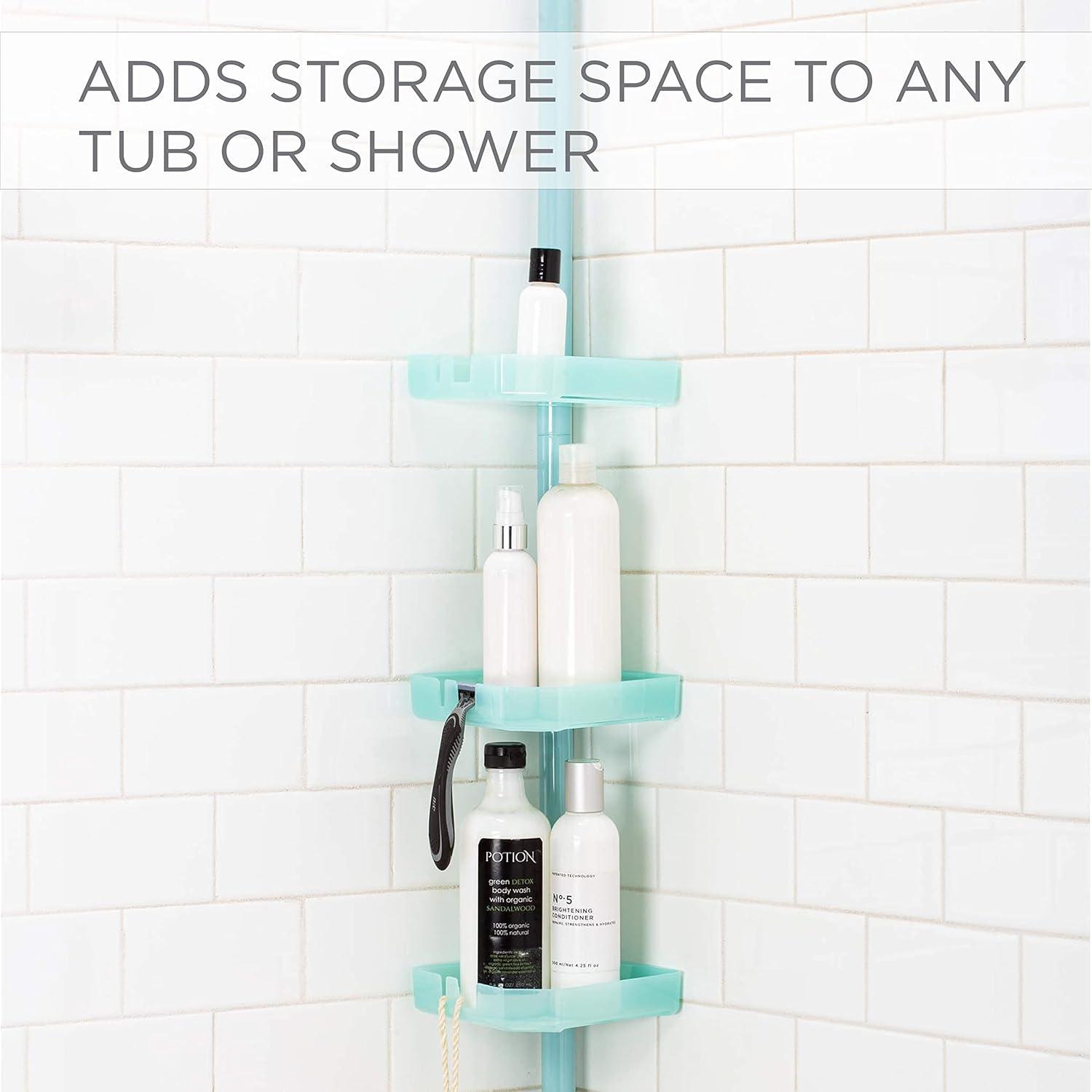 Bath Bliss Organizador de Ducha de Plástico con Esquina de Tensión de 4 Niveles en Seaglass