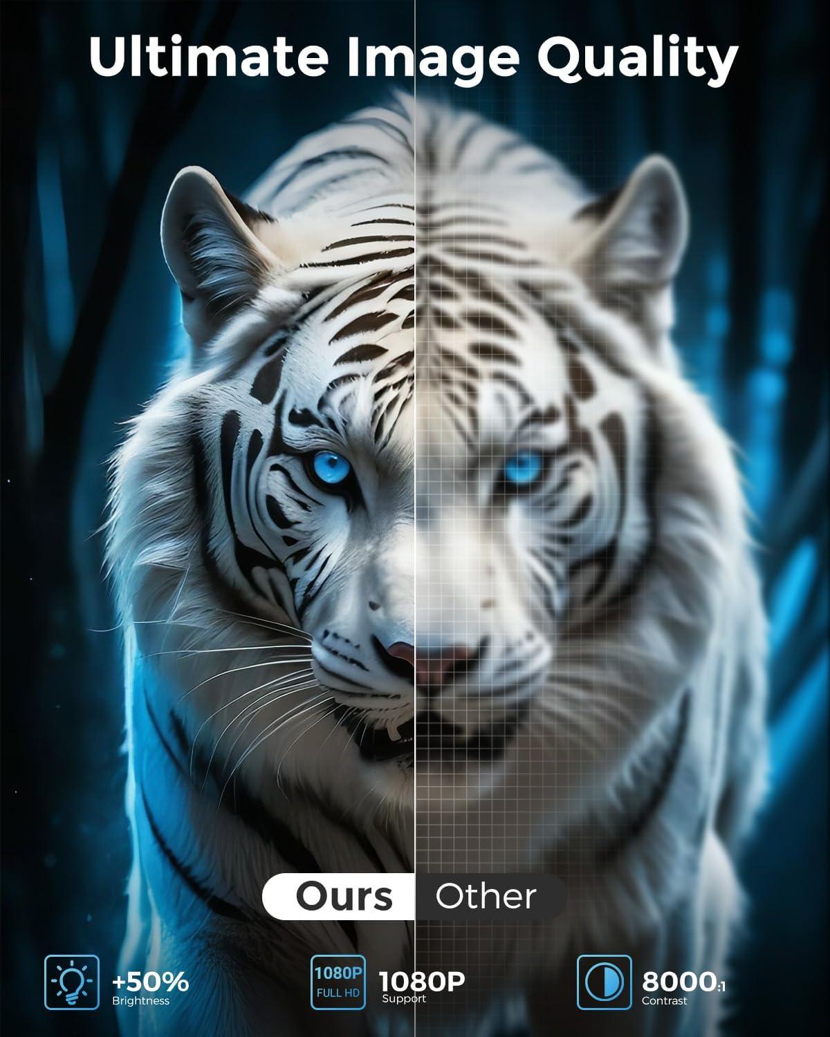 BEACHWATER POOL & SPA, LLC Mini Projector, 2025 Upgraded Full HD 1080P Support Video Projector, Portable Small Movie Projector, Compatible With Ios/Android/Windows/TV Stick/Box/USB/HDMI