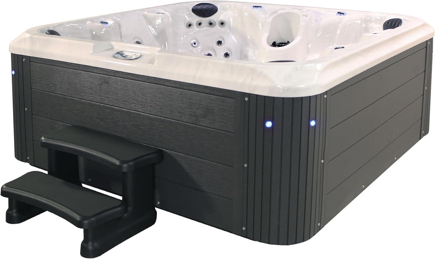 Aqualife® by Strong Spas® Grand Banks™ 5-Person 81-Jet Acrylic Lounger Hot Tub Spa, Stainless Steel Heater and Ozonator, Multi Color LED Lighting, Insulated Cover Included