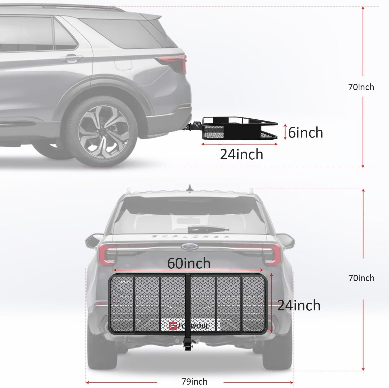 ROCKLAND Rockland 60 x 24-Inch Hitch Cargo Carrier 60-in L x 24-in W x 6-in H Steel Hitch Cargo basket
