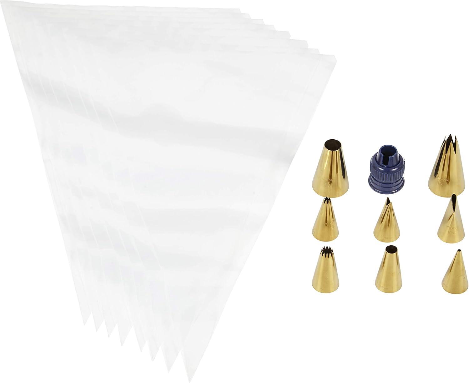 Wilton W80009 Cake Decorating Set with Piping Tips, Navy Blue & Gold - Pack of 17