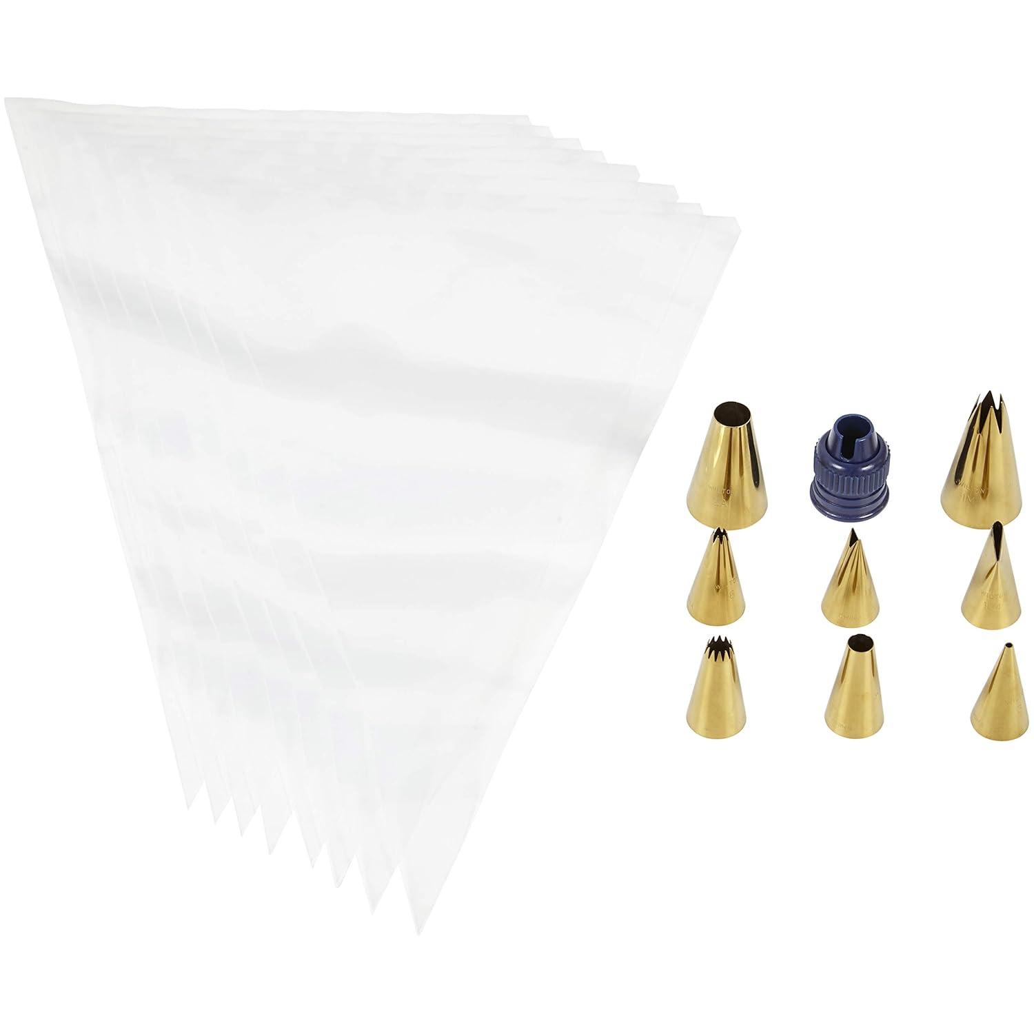 Wilton W80009 Cake Decorating Set with Piping Tips, Navy Blue & Gold - Pack of 17