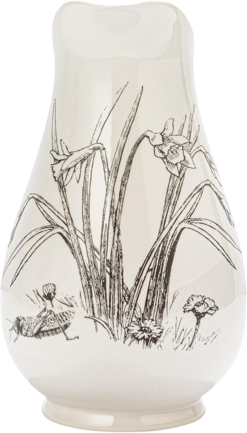 Creative Co-Op 6.5 Inches 2-Quart Stoneware Pitcher with Flower Design, White and Charcoal
