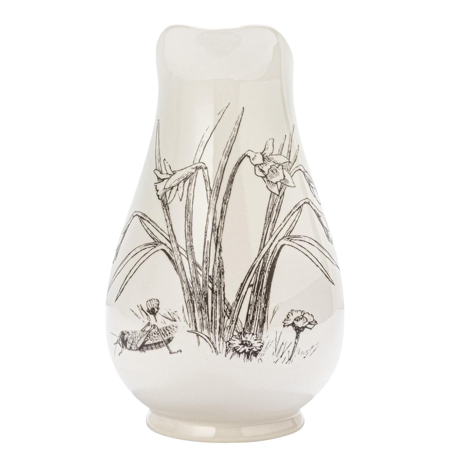 Creative Co-Op 6.5 Inches 2-Quart Stoneware Pitcher with Flower Design, White and Charcoal