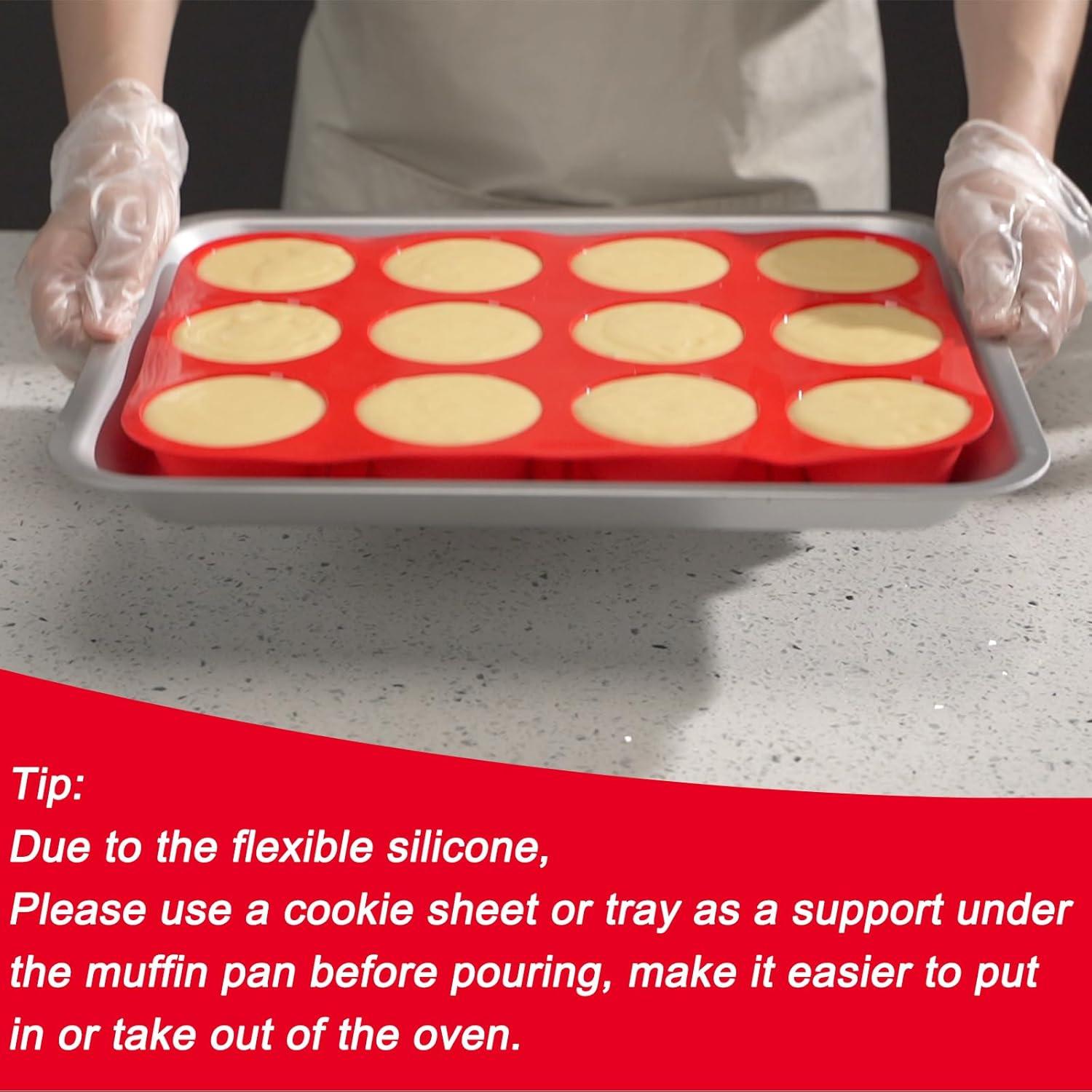 RUseeN Silicone Muffin Pan 2 Pack - 12 Cups Regular Silicone Cupcake Pan, Non-stick Silicone Great for Making Muffin Cakes, Tart, Bread - BPA Free and Dishwasher Safe