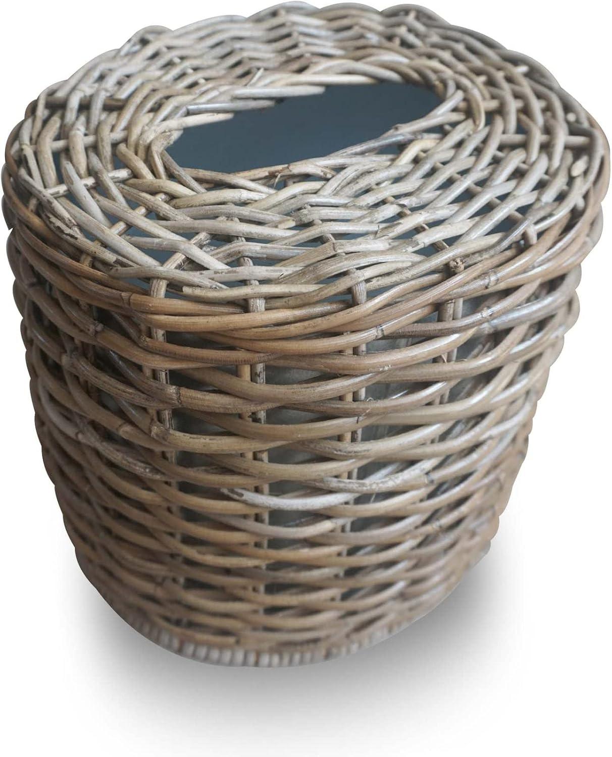 Serene Grey Oval Rattan Waste Basket with Metal Liner