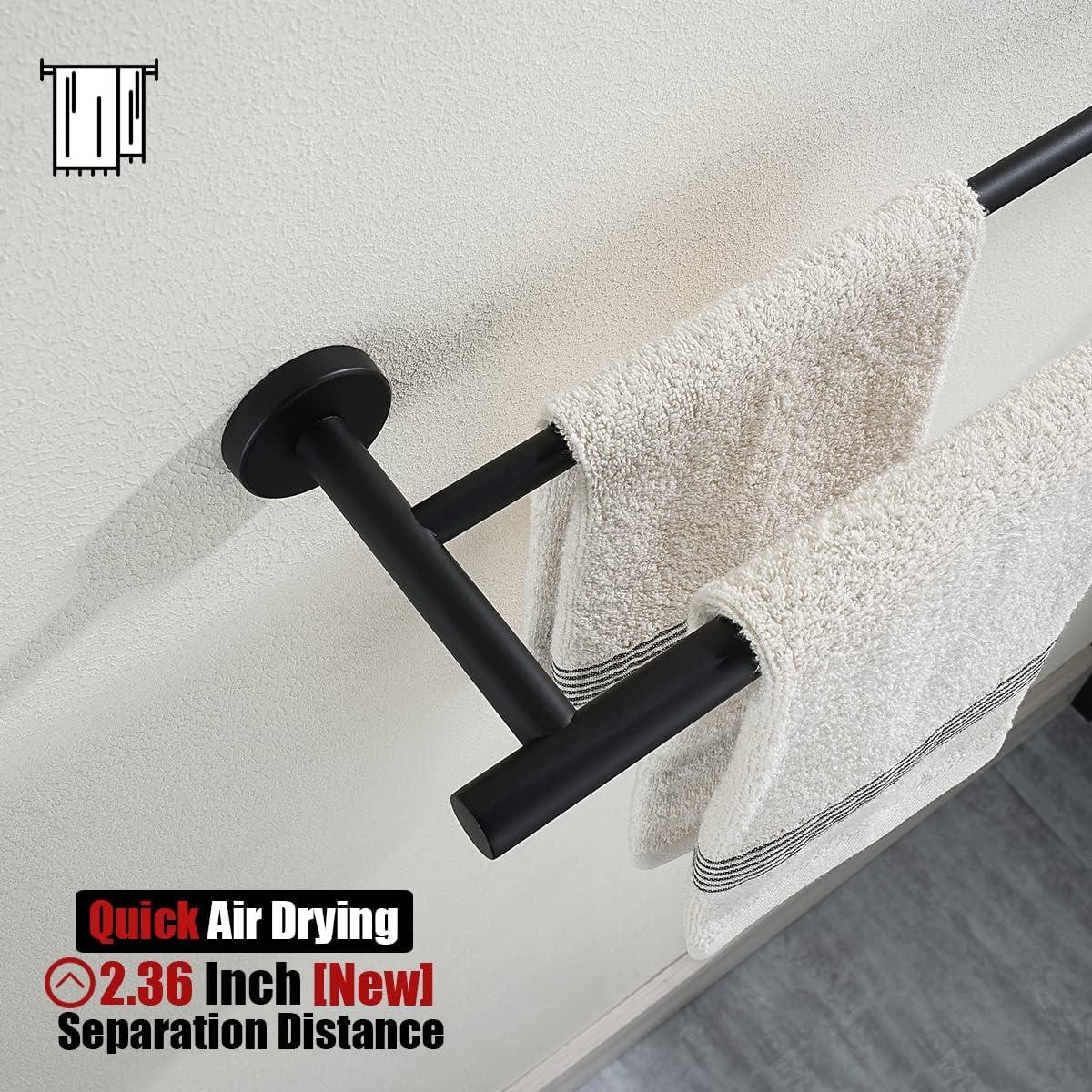 Matte Black Stainless Steel Double Towel Bar, 20 Inch Wall Mounted