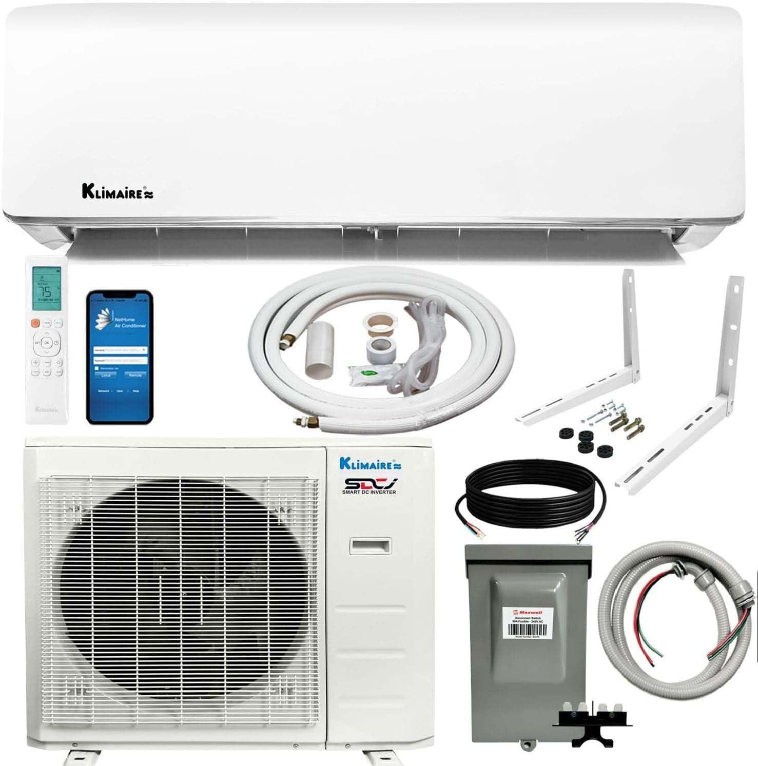Klimaire 36,000 BTU 17.5 SEER2 Wi-Fi-Enabled Ductless Mini-Split Heat Pump Air Conditioner with Installation Kit, Up to 2,400 Sq. Ft