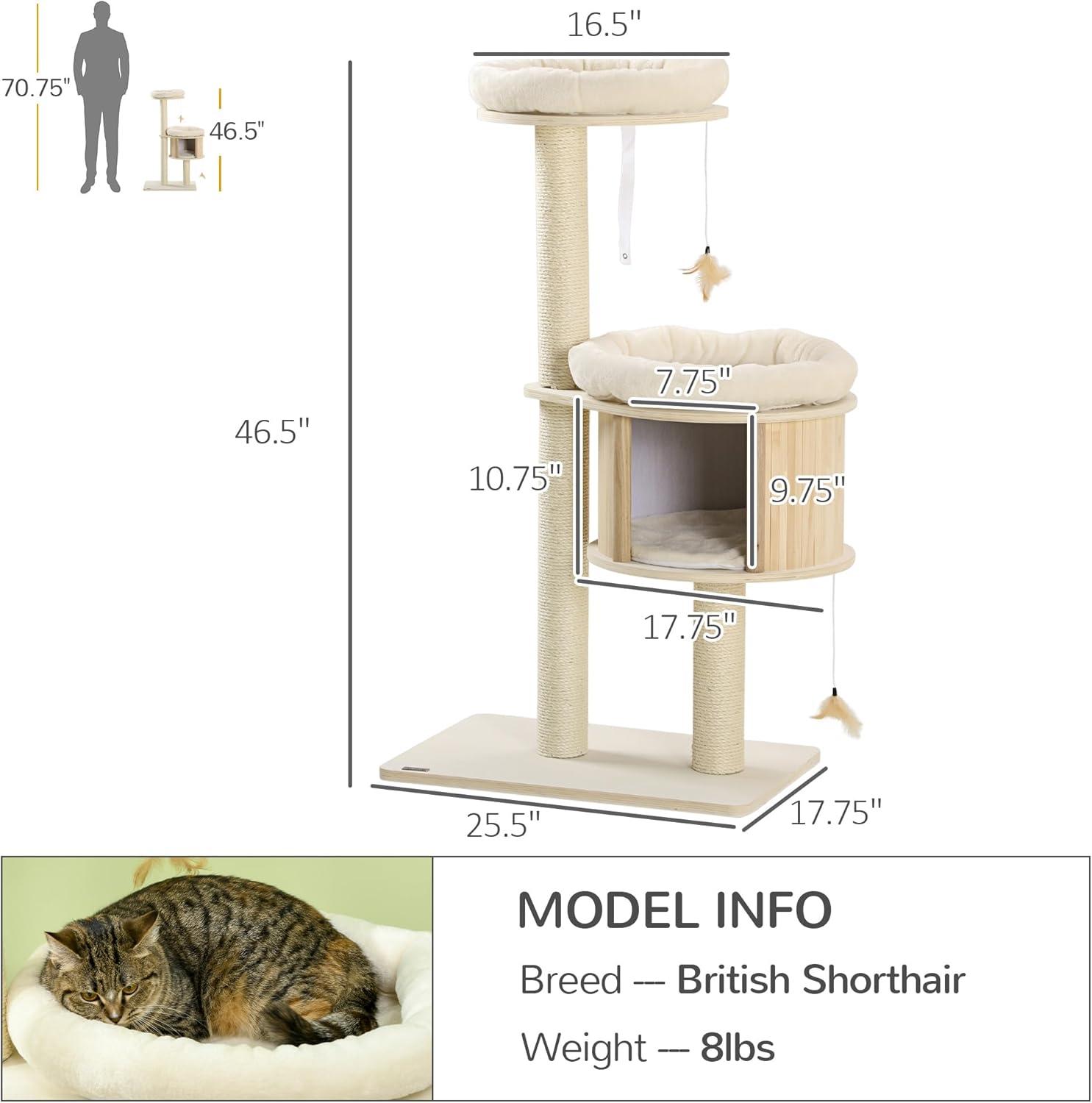 Natural Sisal 3-Level Cat Tree with Soft Cushions