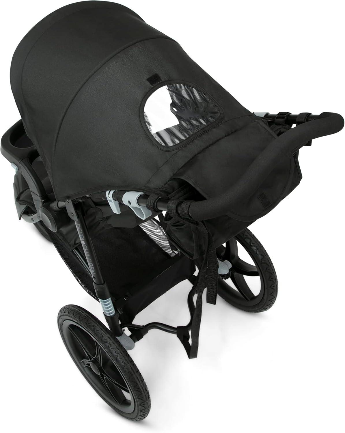 Delta Children Apollo Jogging Stroller - Shock Absorbing Frame with Large Canopy & Recline - Car Seat Compatible, Black