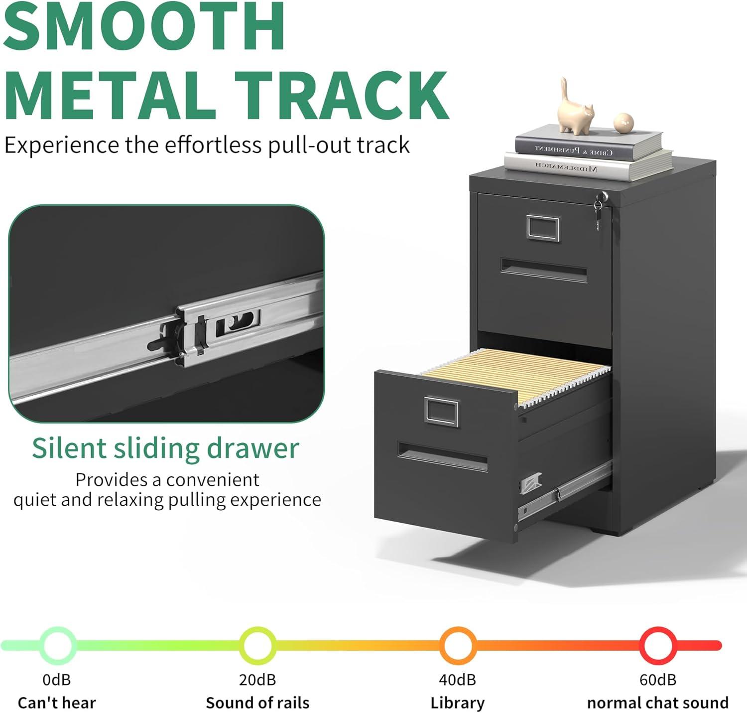 2 Drawer Metal Vertical File Cabinet with Lock for Home Office, A4/Letter/Legal Size, Assembly Required